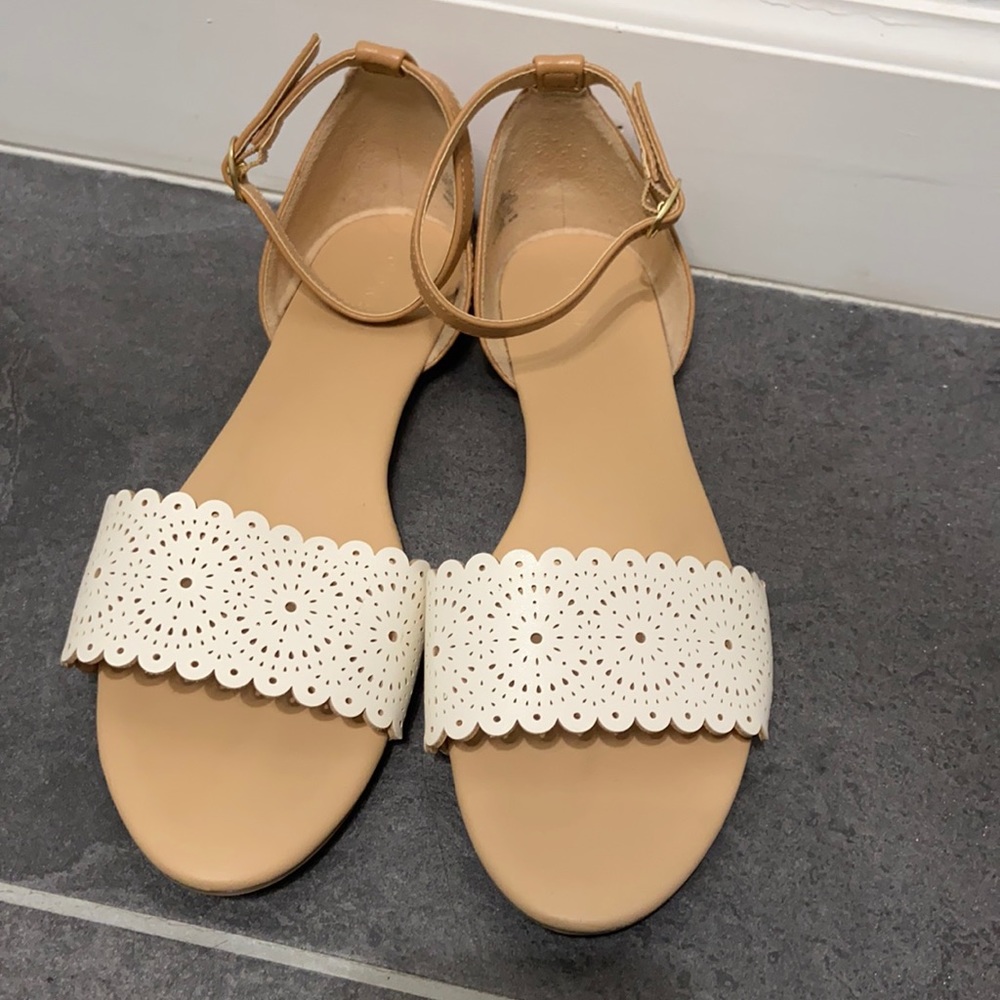 White and tan sandals